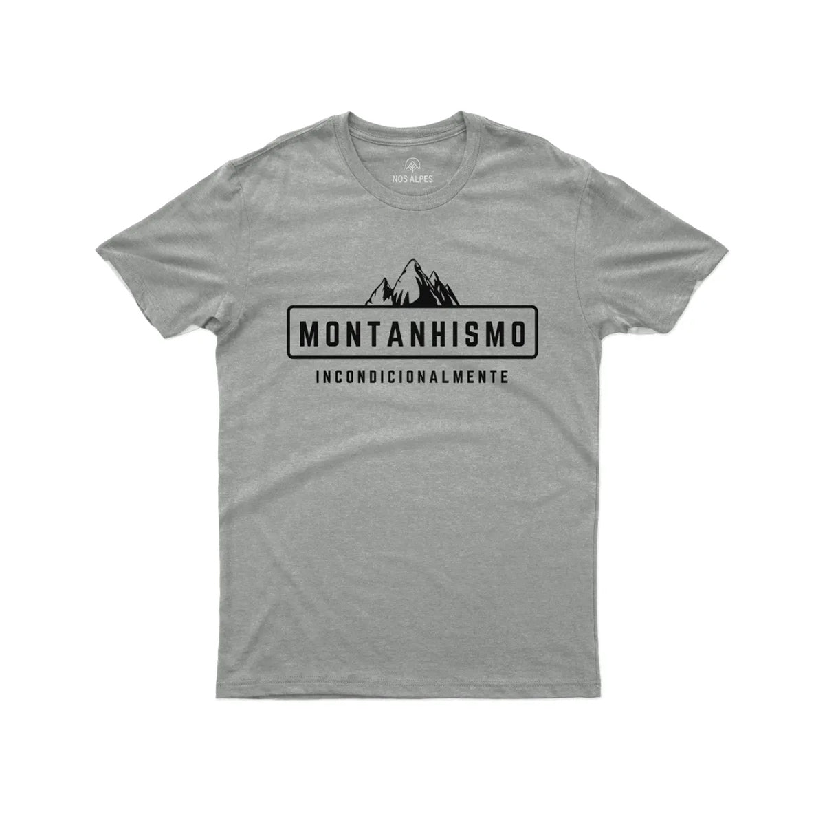 Camiseta Masculina Montanhismo Incondicionalmente Nos Alpes, cinza e